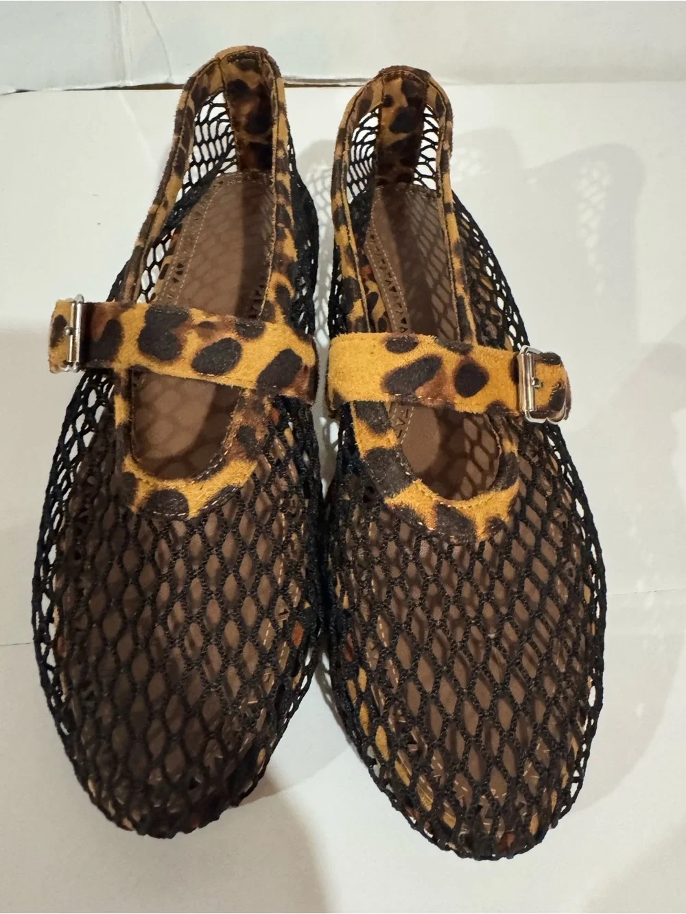 Women’s Mesh Mary Jane Flats with Leopard Accent Size 40